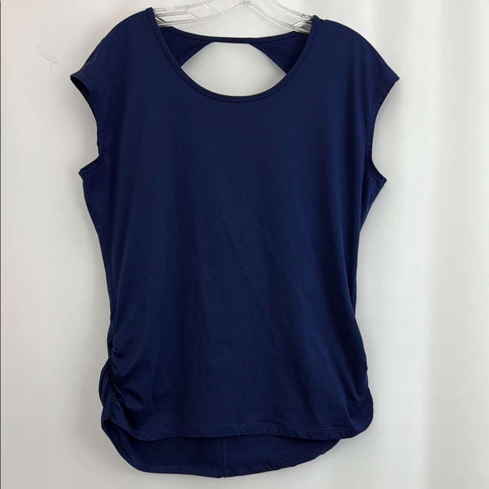 Women’s GAIAM Blue Muscle Tee with Cap Sleeves and Cut Out Size M